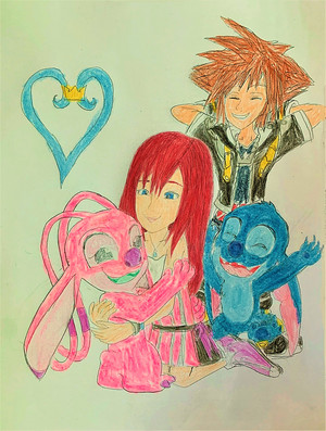 Kairi and Энджел (624) hugs with Sora and Stitch