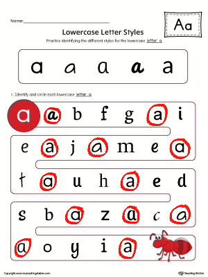  Lowercase Letter Styles Worksheet Color A