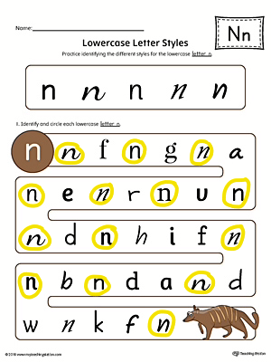  Lowercase Letter Styles Worksheet Color N