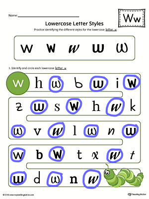 Lowercase Letter Styles Worksheet Color W