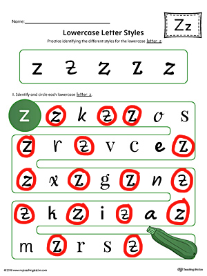  Lowercase Letter Styles Worksheet Color Z