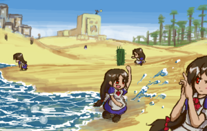  maids at the desert beach, pwani in Minecraft