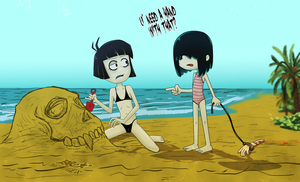  Creepy Susie at the de praia, praia with Lucy Loud