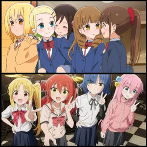  Hitoribocchi no Marumaru Seikatsu and Bocchi The Rock. anime girls in their school Sailor Uniforms
