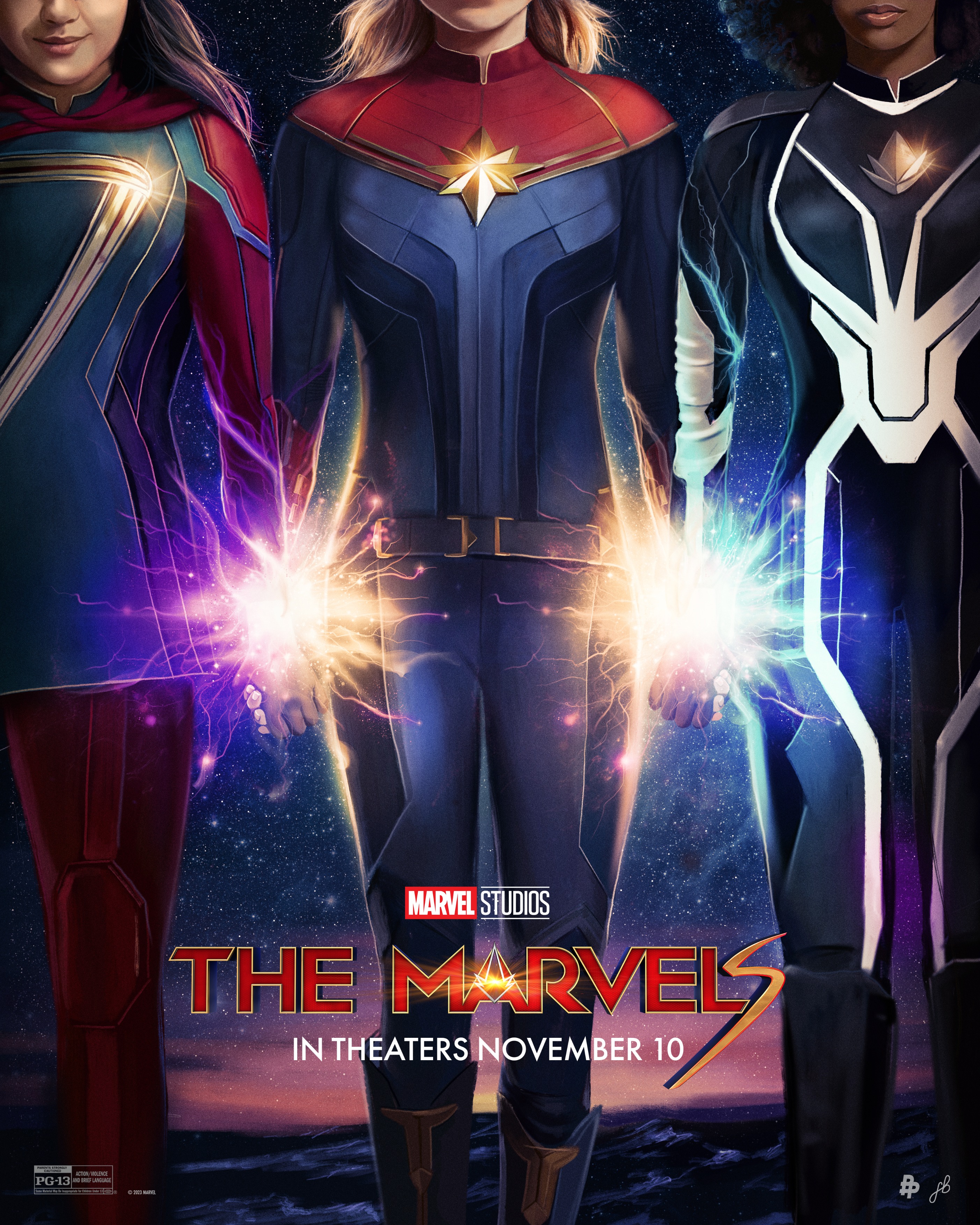 The Marvels: Kamala Khan, Carol Danvers and Monica Rambeau | Promotional poster