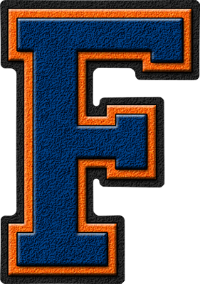  Royal Blue & jeruk, orange Varsity Letter F