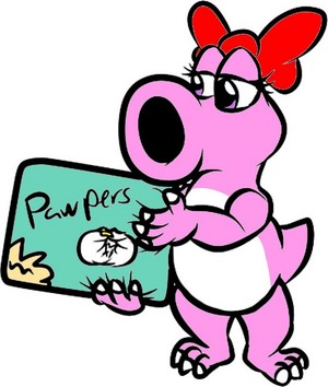  Birdo holding a pack of diapers