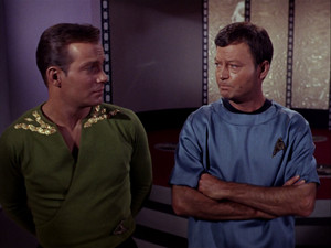  DeForest Kelley as Leonard McCoy and William Shatner as James T. Kirk | ster Trek