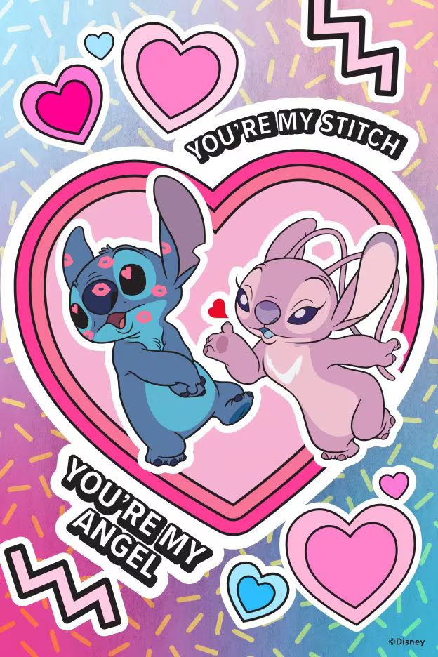 Disney Valentine's Day Cards - Stitch and Angel
