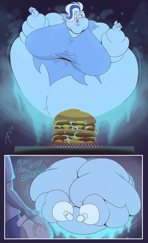 Fat Phantasma Phantom eats a burger