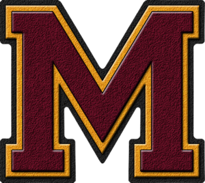  Maroon & ginto Varsity Letter M