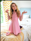 Sabrina in a pink dress