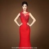 Asymmetry floral lace evening dress floor length red bridal wedding gown cmdress2015 photo